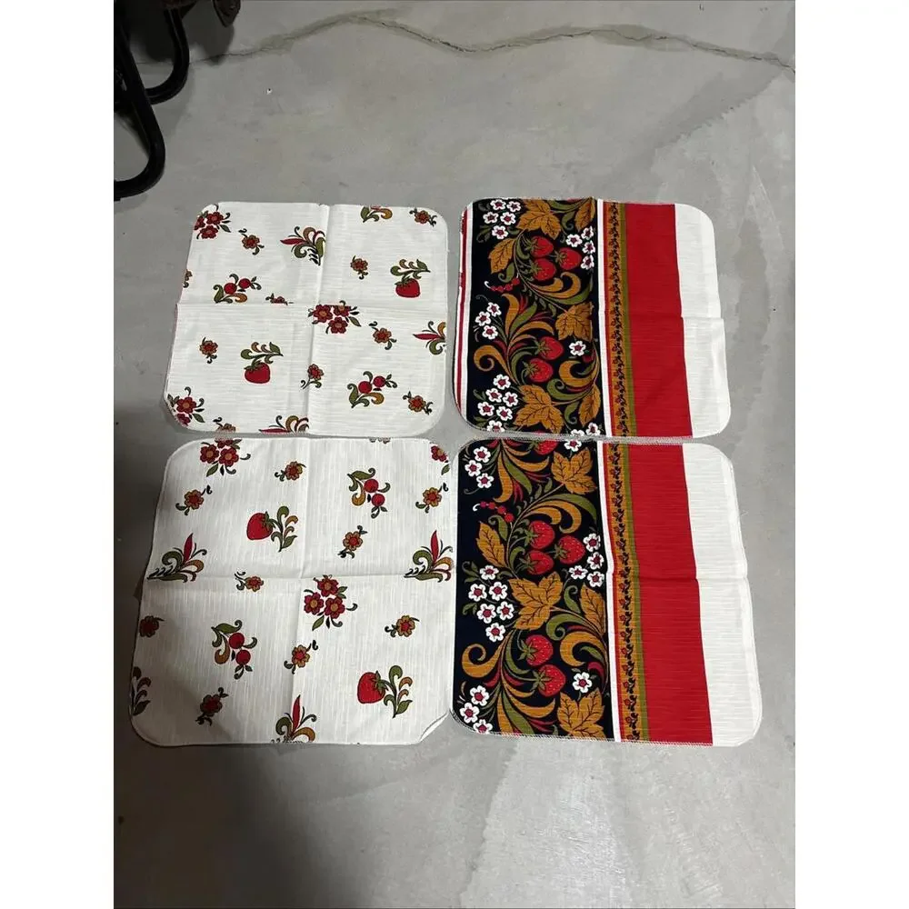 4Pc Napkins Fruit Pattern Strawberries And Flowers